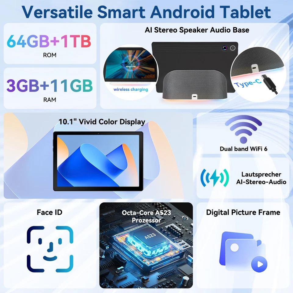 Android 14 Tablet  Wi-Fi 6 BT 5.3 14 GB RAM und 64 GB ROM erweiterbar - Bild 2 von 4