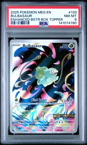 2025 POKEMON MEG EN-MEGA EVOLUTION ENHANCED BOOSTER BOX TOPPER BULBASAUR PSA 8