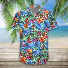 Parrot Tropical Hawaiian Graphic Print Short Sleeve Hawaiian Shirt Tropical