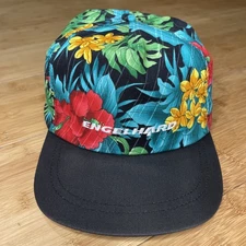Rare VTG Imperial ENGELHARD Floral Tropical Black USA Trucker Strap CLEAN Hat