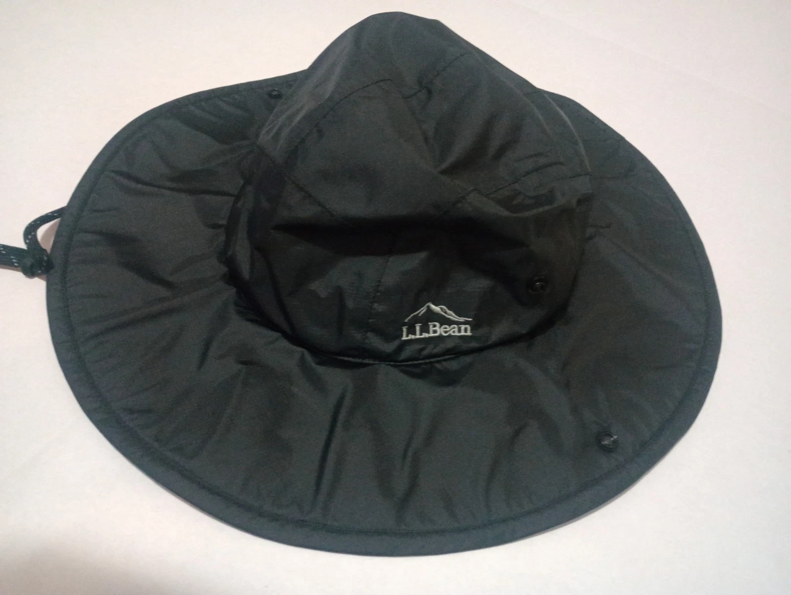 LL Bean Rain Hat Trail Sun Black Nylon Snap Tek Bucket Outdoors