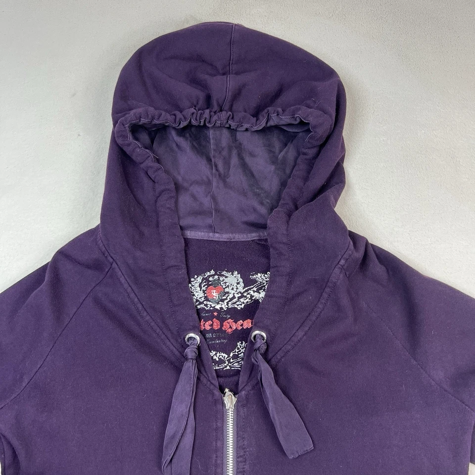 Sudadera con Capucha Twisted Heart Púrpura Cremallera Para Mujer’s M Fleur de Lis Bling Back Cremallera Rota Foto 3 de 4