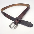 Basketweave Leather Belt 38 Removable Buckle Brown Distressed Vtg USA