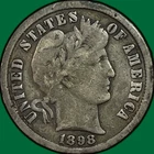 1898 Barber Dime Fine F Coin #38474