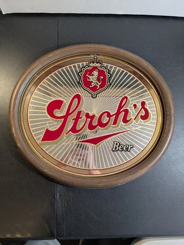 VINTAGE Strohs Beer Oval Mirror Strous Brewery Detroit  Sign Read Description