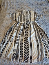 Yours Aztec Tunic Midi Dress Black White Plus Size 20 Short Sleeve Belted Summer