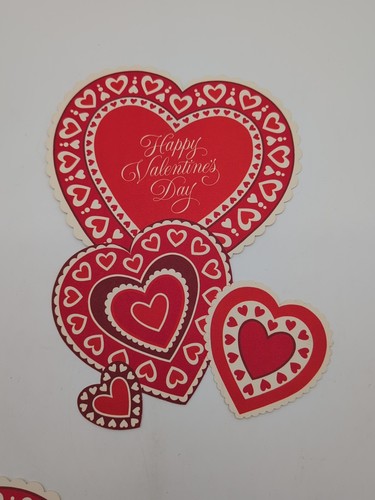 VTG Valentine Day Hearts Red Die Cut 9” X 12” Happy Valentine's Day Love