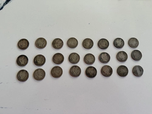Lot of 24 Silver Barber quarters