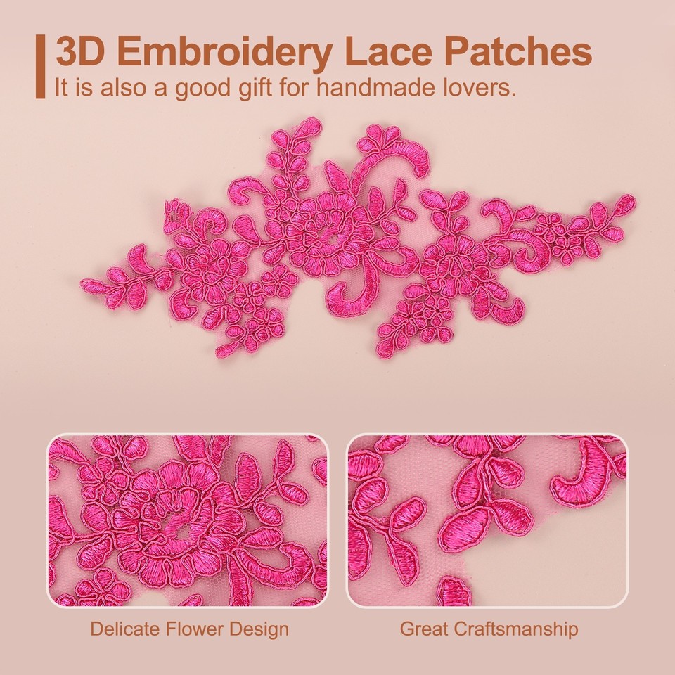 8Pcs Flower Lace Appliques 3D Embroidery Lace Patch, Rose Red | eBay