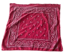 Vintage 80s Paris Bandana Red Paisley 100% Cotton Made in USA RN 13960 19" Hanky