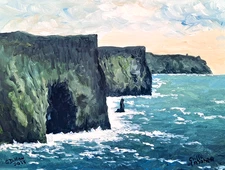 Original Acrylic Painting Cliffs of Mother Ireland 14x11 Coastal Landscape Art