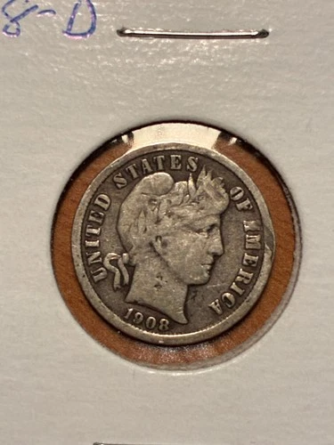 1908 D - Barber Dime - Original - $1.99 Shipping