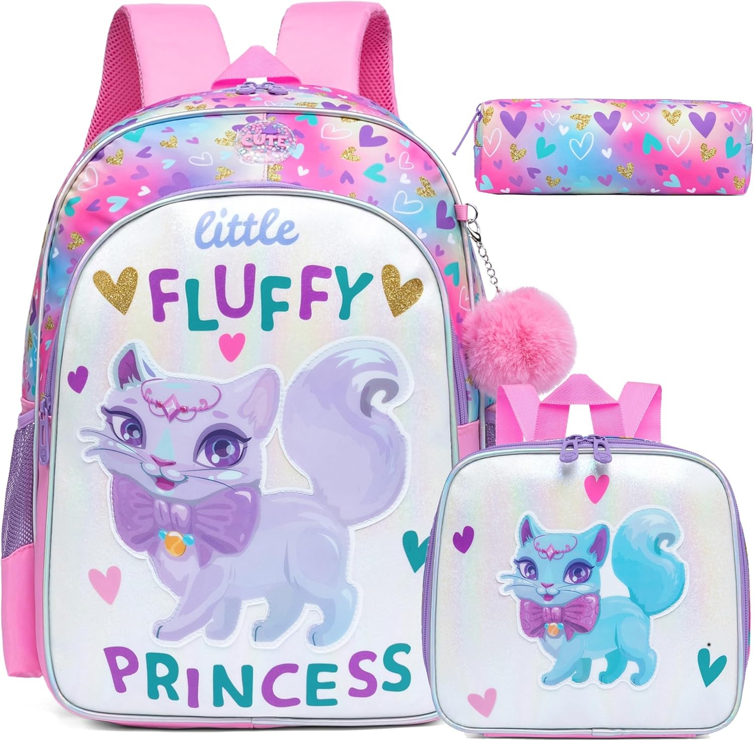 Conjunto de mochila escolar niña, incluye lonchera y estuche para bolígrafos