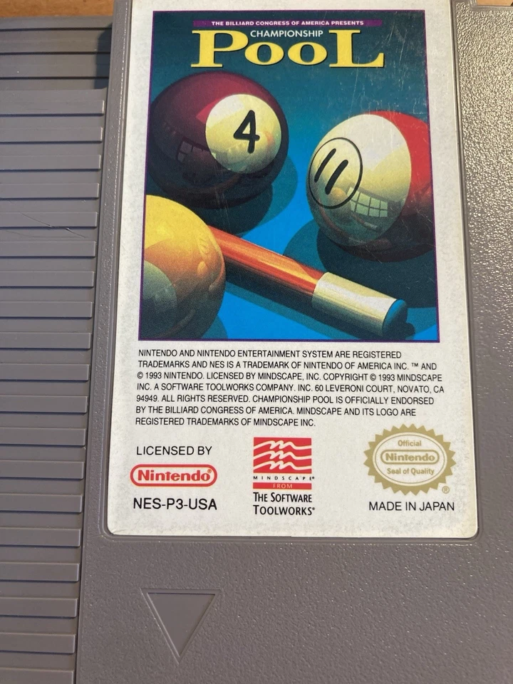 NES ~ CHAMPIONSHIP POOL ~ Nintendo Game 3 Screw NES-P3-USA Game Cart Only NTSC - Image 2 of 4