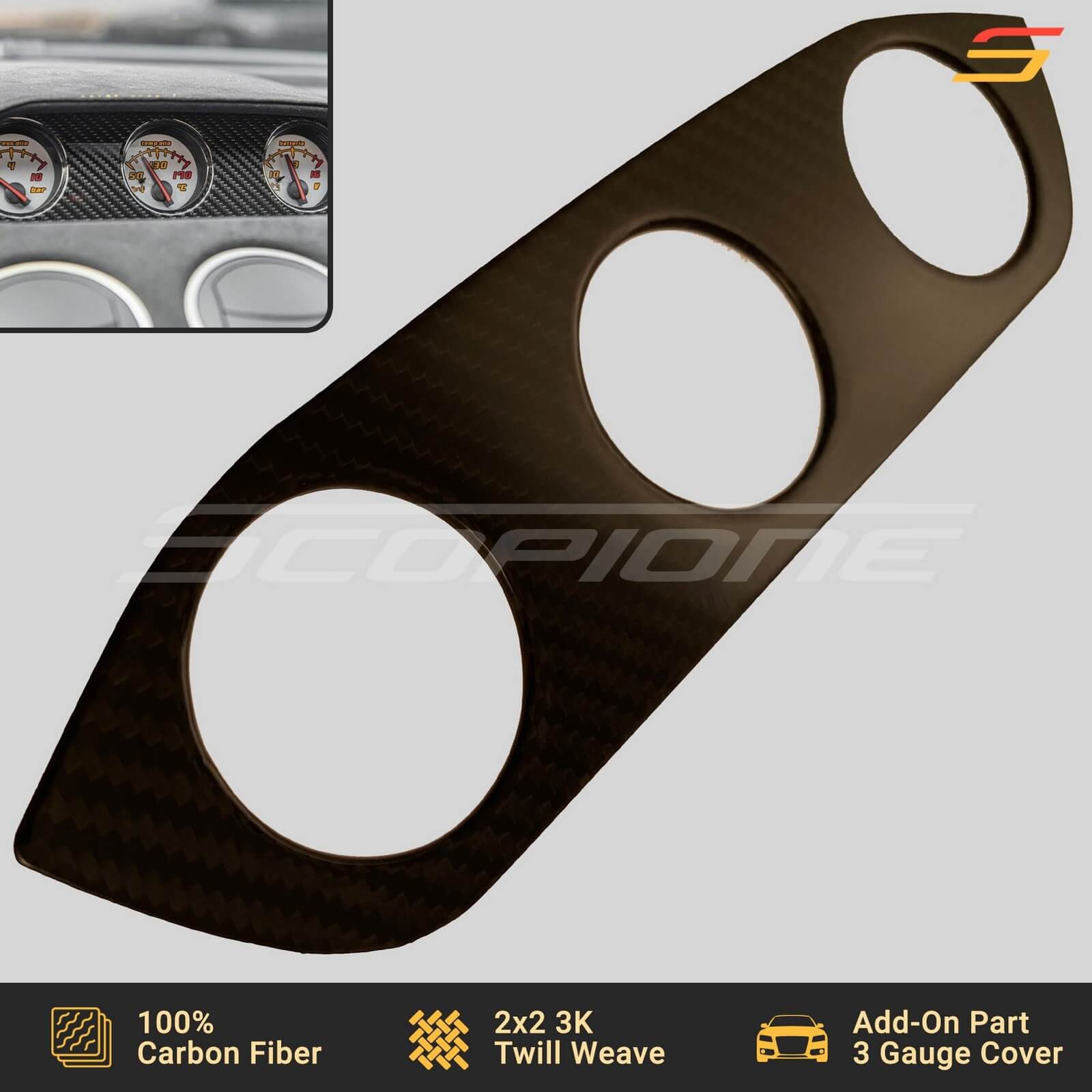 Scopione Carbon Fiber Add-On 3 Gauge Console Cover Trim for Lamborghini Gallardo