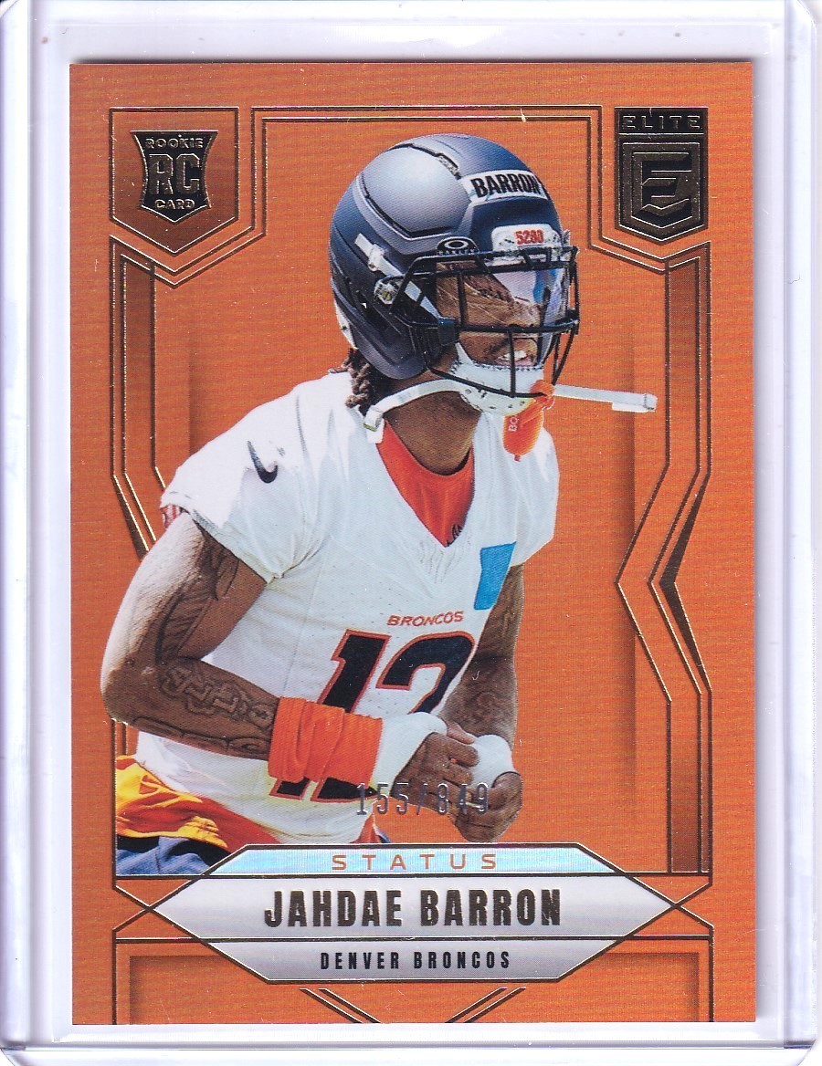 2025 Elite JAHDAE BARRON #168 Status Metallic Orange of RC /849 Broncos