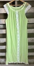 Vintage Unbranded Nylon Lace LimeGreen Long Nightgown Lingerie Lace Trim
