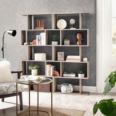 5 Tier Bookshelf Bookcase Display Shelf Room Divider Freestanding Rustic Brown