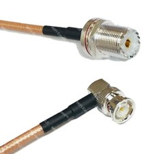 RG142 Silver UHF Female BULKHEAD to BNC MALE ANGLE Coax RF Cable USA Lot