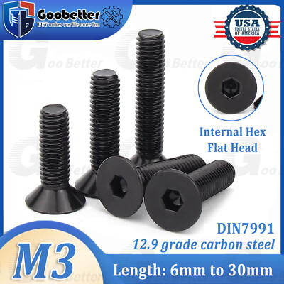 M3 Flat Head Socket Cap Screws Alloy Steel Black Oxide Countersunk Screw DIN7991