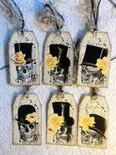 Halloween Skeletons Prim 6 Gift Hang Tags Parties Journals Ornaments 358R