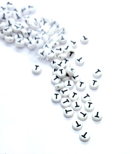 50pcs 7mm white flat round single letters A-Z acrylic alphabets beads DIY Craft - Picture 43 of 55