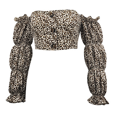 PrettyLittleThing bauchfreies Oberteil Leopardenmuster Puffärmel Knopfleiste