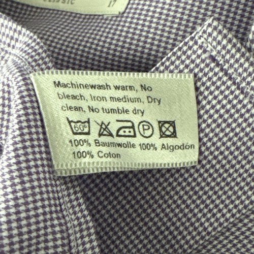 Eton Mens 43 17 Purple Mini Check Button Up Long Sleeve Dress Shirt Flip Cuff - Picture 9 of 9