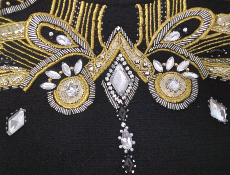 Suéter Vintage Lana de Cordero Angora Ala de Murciélago Negro Adornado Dorado NUEVO STOCK ANTIGUO Foto 4 de 4