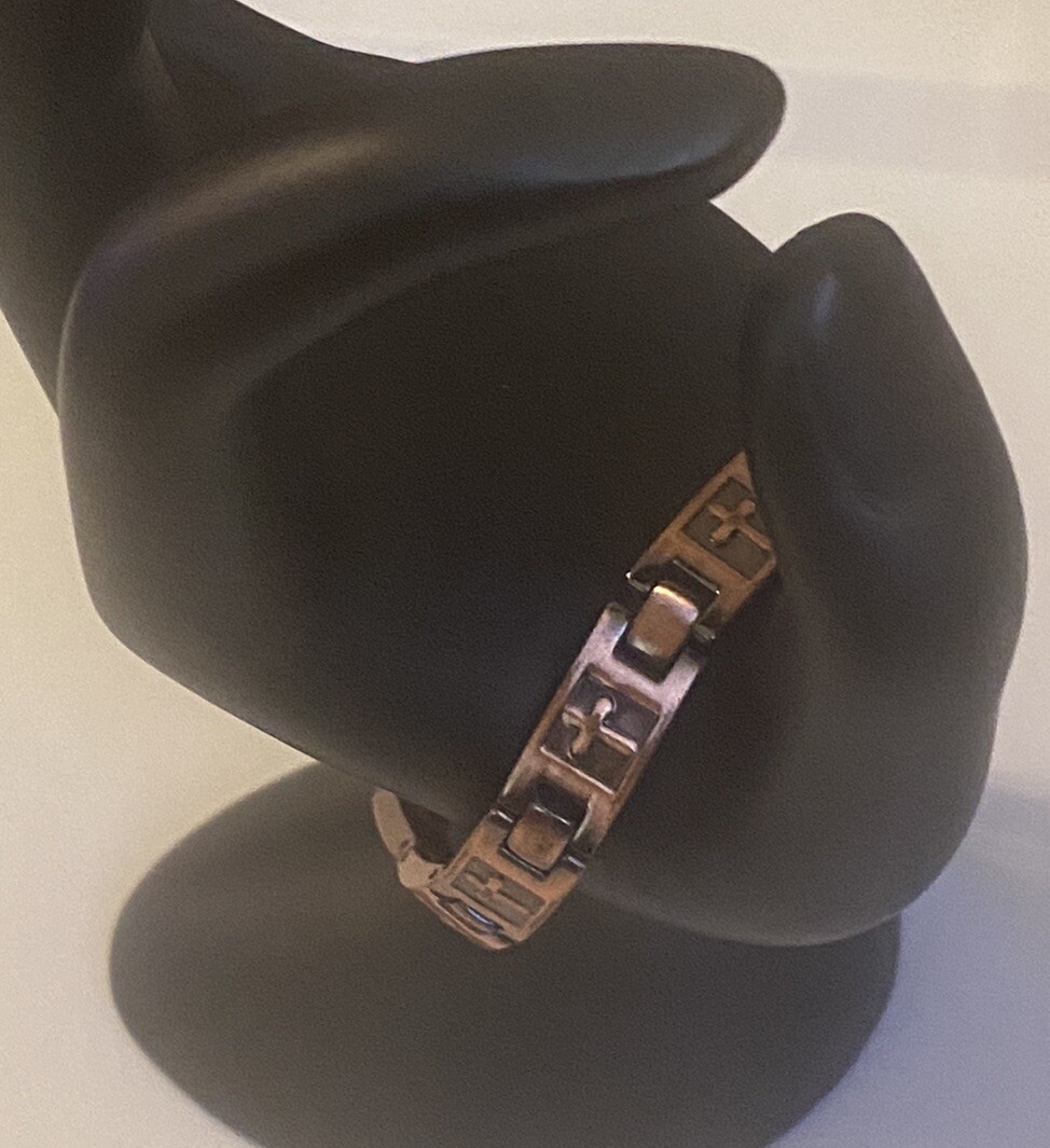 Signed Copper Panel Link Cross Design Therapy Bra… - image 12