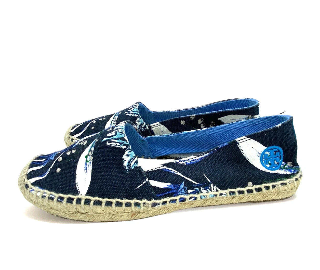 Scarpe basse espadrillas TORY BURCH blu stampa floreale tela US 6 usate