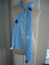 Gauze Scarf Lightweight Blue White Stripe