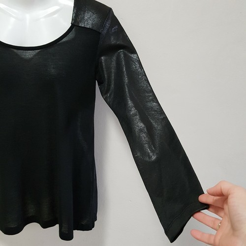 Alexis Womens Top Black Sheer Long Sleeve Faux Leather Panels Blouse Sz S - Picture 3 of 11