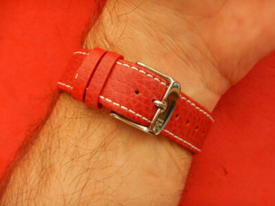 Bracelet En Cuir De Veau Grainé Rouge 18mm - Unisexe - Rapport Qualité-prix Excellent - Fabriqué En France