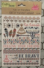 Crafter  s Square rub on transfers/coloful BoHo Words And Designs-1 sheet