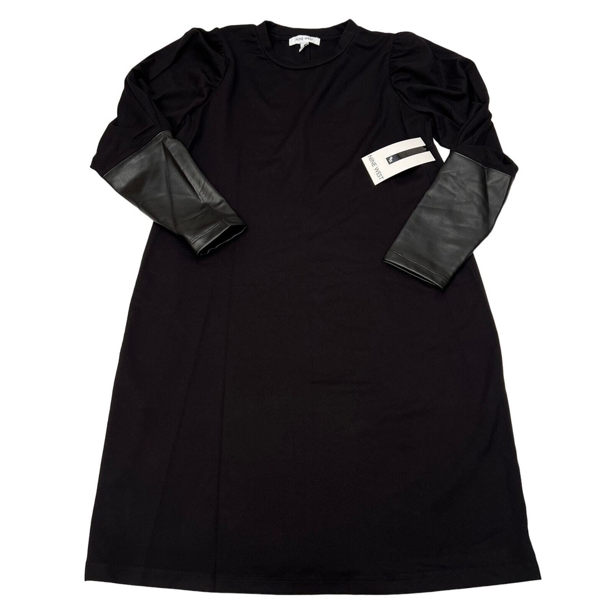 Nine West Women's Faux Leather Long Sleeve Black Short Dress Size 10 Nine West Women's Faux Leather Long Sleeve Black Short Dress Size 10