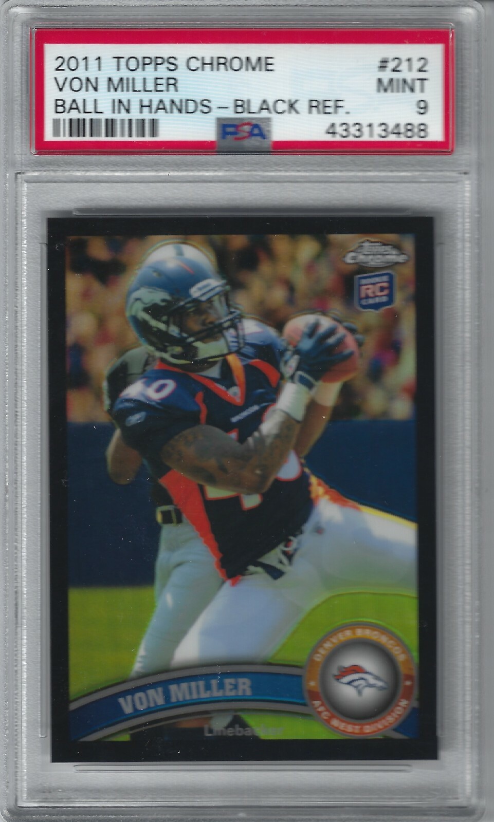 2011 TOPPS CHROME #212 VON MILLER PSA 9 MINT BLACK REFRACTOR RC SERIAL #213/299