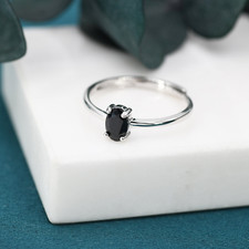 Solitaire Engagement Ring in Black Onyx Oval Gemstone Ring In 925 Silver