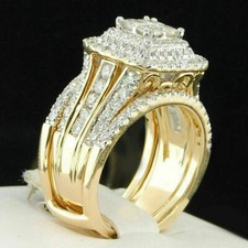 4Ct Princess Cut Lab Created Diamond Bridal Set Engagement Ring 14K Gold Finish