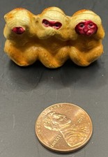 Vintage Cracker Jack Puffy Celluloid Wise Monkeys Occupied Japan 1940s Premium