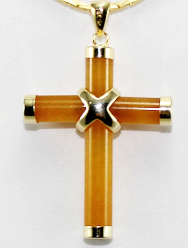 Natural Agate/Tiger's Eye/Topaz/Jade Gemstone Cross Pendant Necklace AAA Grade - Picture 9 of 29