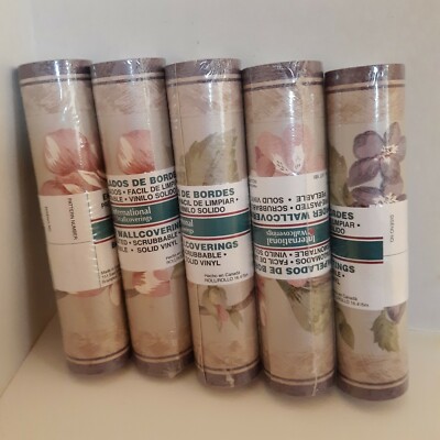 5 rolls Rose Garden Wallpaper Border Purple Edge various flowers rose 25 yards