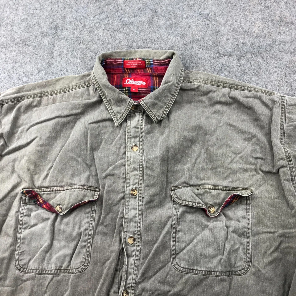 Camisa Coleman Para Hombre Grande Gris Franela Forrada Manga Larga Informal Abotonada Foto 4 de 4