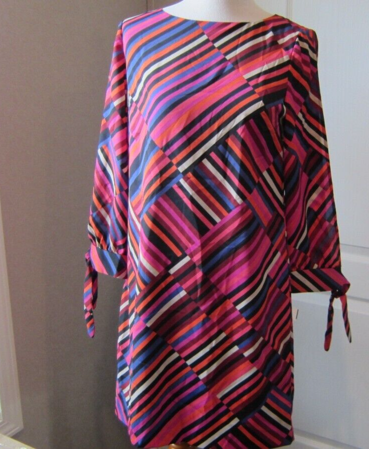 Trina Trina Turk Womens Striped Long Sleeves Dress Multi Colored