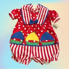 NWT Red  White Polka dotted Bubble Romper with Sail Boats Sz 12 months