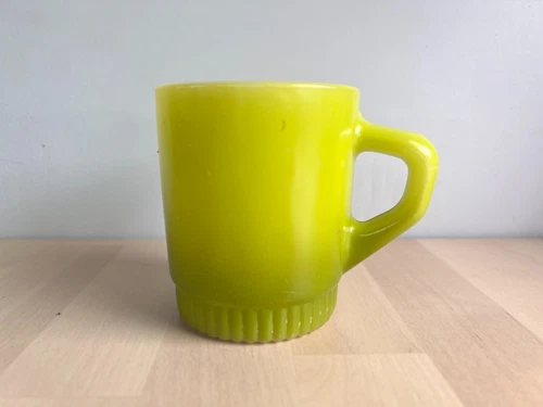 Vintage Anchor Hocking Fire King Coffee Mug Cup Green Milk Glass Made in USA