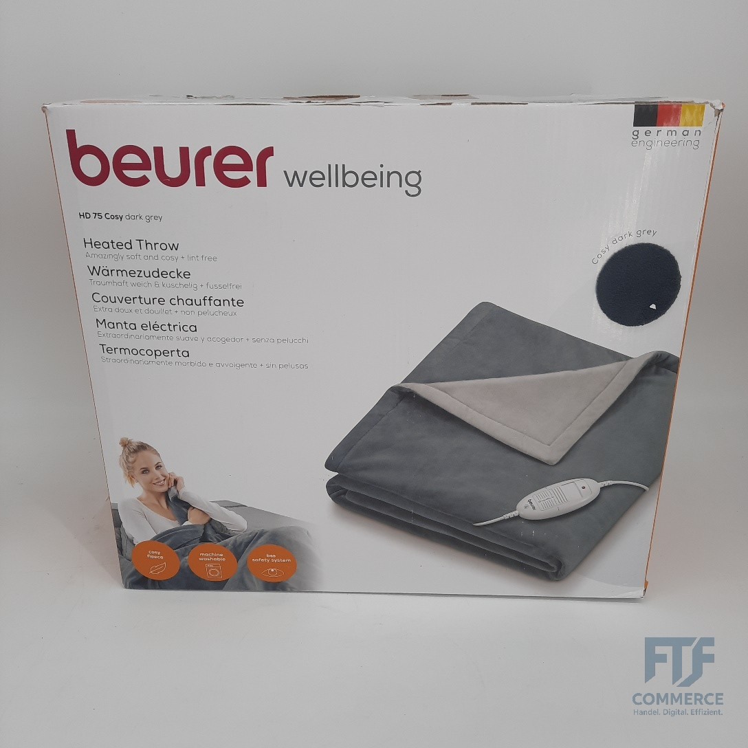 Beurer HD 75 Dark Grey Heizdecke, kuschelig weiche Wärmezudecke, 6 Temp... 42106