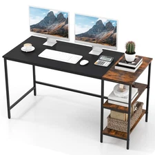 55" Computer Desk w/ Shelves Modern Writing Table Home Office Work Desk Black