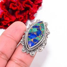 Copper Azurite Chrysocolla Fine Art Oxidised 925 Sterling Silver Ring S.10 R2420