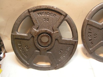 2 X Weider Standard Weights 10 Pounds with center hole (PAIR FOR 1'' BAR TRI HOLD